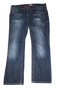 Antique Rivet Blue Jeans Mens 38X30 Thick Stitch Straight Leg Embroidered See P - Picture 1 of 12