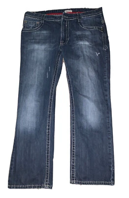 Jeans antiguos remaches azules para hombre 38X30 puntada gruesa pierna recta bordados ver P Foto 1 de 4