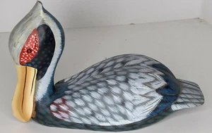 Statua statuina cicogna uccellino scarpiera legno arte popolare primitiva vintage - Foto 1 di 12