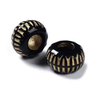 50 Stck. Acryl Schwarz Gold Rondelle Zwischenring Perlen - 19 mm - Matt - für Paracord - Bild 1 von 3