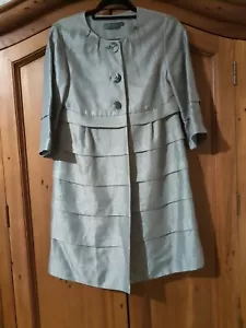 Beautiful Silver Grey Linen Mix Dress Coat Size UK 8 By Mint Velvet 3/4 Sleeves - Picture 1 of 10
