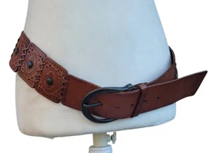 Lauren Ralph Lauren Leder verziert genäht Patchwork Gürtel klobig breite Schnalle M7 - Bild 1 von 5