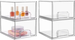 Vtopmart 4 Pack Stackable Storage Drawers, Acrylic Organiser with 32 Non-slip - Picture 1 of 8