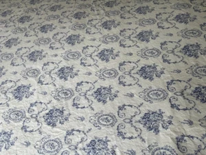VINTAGE ~ RALPH LAUREN GEBLÜMT BLAU & WEISS DICK BAUMWOLLE FLACH QUEEN LAKEN #339 - Bild 1 von 15