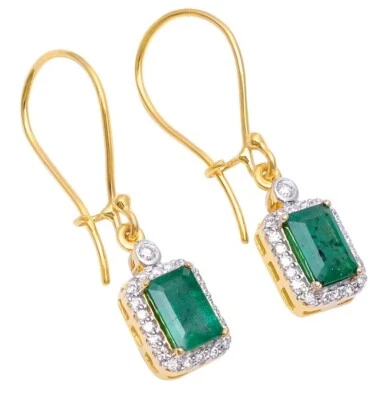 1.06ct Natural round Diamond 14k yellow gold emerald wedding dangler earrings - Image 1 of 3