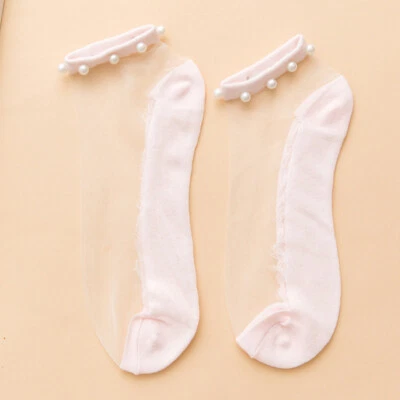 3 pares de meias invisíveis de seda cristal pérola corte baixo meias de barco respiráveis § - Imagem 1 de 4