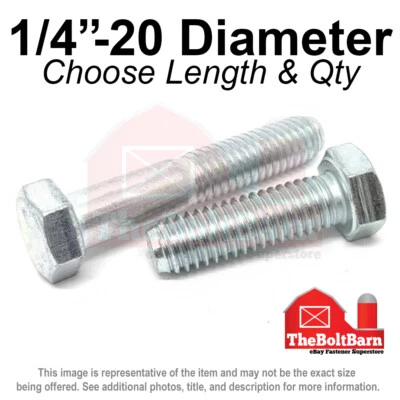 1/4"-20 Grade 5 Hex Cap Screws COARSE Thread USS Hex Bolts (Pick Length & Qty) - Image 1 of 2