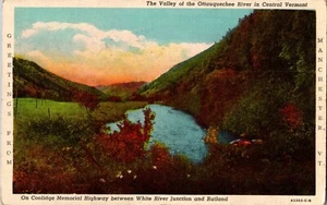 Postkarte Manchester VT Grüße Ottauquechee River Valley Coolidge Memorial HWY - Bild 1 von 2