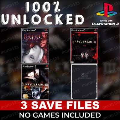 Fatal Frame 1 2 3 I II III Saves PlayStation 2 PS2 Memory Card Saves 100% Beaten - Image 1 of 4