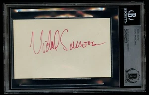 Vidal Sassoon d2012 signed autograph 3x5 card Hairstylist & Businessman BAS Slab - Picture 1 of 2