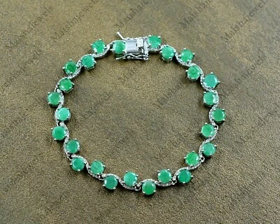 Pulsera de plata de ley 925 natural verde esmeralda piedra de nacimiento de mayo tenis joyería Foto 1 de 4