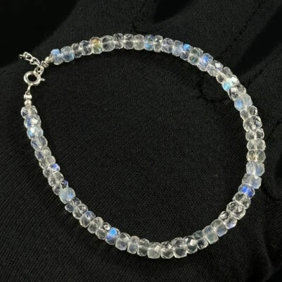 Echte auffällige Mondstein facettierte Rondelle Edelstein Perlen Unisex Armbä... - Bild 1 von 4