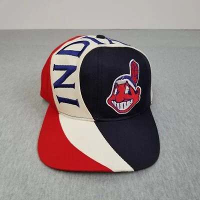 VINTAGE Cleveland Indians Guardians Hat Cap Snap Back Swirl Big Logo Chief Wahoo - Image 1 of 4
