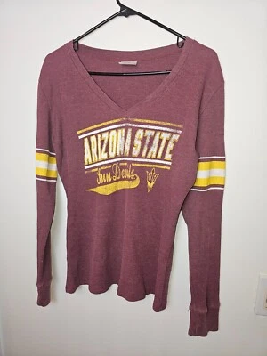 Arizona State Sparky the Sun Devils Womens V Neck T Shirt Size M Maroon & Gold - Image 1 of 4
