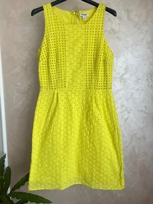 Antiguo Azul Marino Ojales Encaje 8 Geométrico Sin Mangas Amarillo Cremallera Informal Coqueta Hada Foto 1 de 4