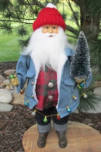 Chaqueta Jean SANTA Estatuilla*Cerdas*Botas*Primitiva Navidad Granja*Nueva - Imagen 1 de 11