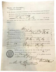 1895 Arrest Warrant Disorderly Conduct Georgia County Jail Antique Ephemera - Picture 1 of 7
