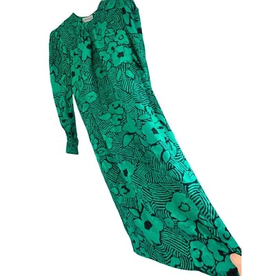 80s VTG Adrianna Papell  Sz 4 S 100% Silk V-Shape Shift Dress 6718 Pouf Sleeves - Image 1 of 4