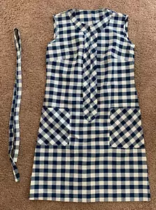 NEW Vintage 60's Zip Front Navy Check Women's House Dress W/Belt-Size 12 - Picture 1 of 5