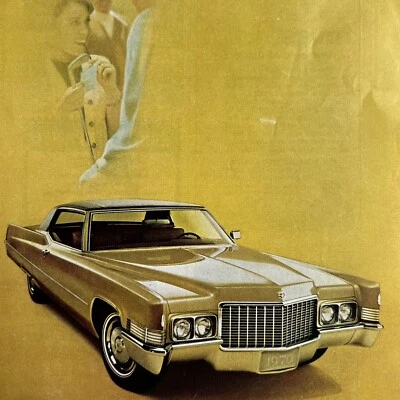 Винтаж 1970 Cadillac Coupe deVille Золотая Реклама Пара Флирт Гольф - Изображение 1 из 3