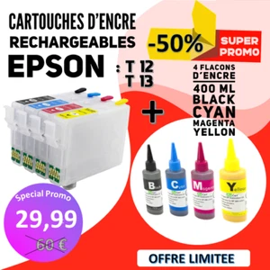 Cartouches d'encre rechargeables EPSON T12/T13 +4 Flacons d'encre 400 ml Offerts - Foto 1 di 1