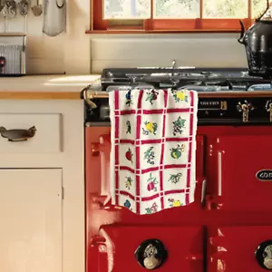 Toalla de té de cocina de granja de lino con estampado de frutas y flores de cereza vintage de los años 40 - Imagen 1 de 9