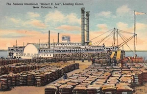 Loading Cotton On The Robert E Lee Steamboat New Orleans, LA Vtg Linen Postcard - Picture 1 of 2