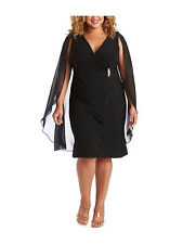 R&M RICHARDS Womens Black Attached Cape Knee Length Sheath Dress Plus 20W