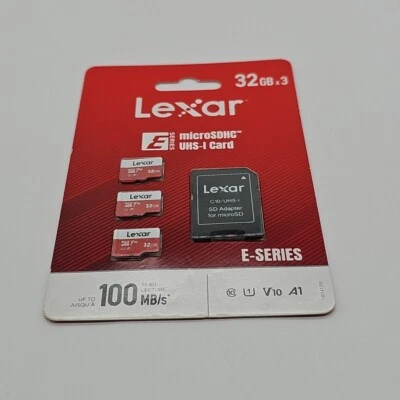 Lexar E-Series 32GB Micro SD Card 3 Pack, microSDHC UHS-I Flash Memory Card NEW - Image 1 of 3
