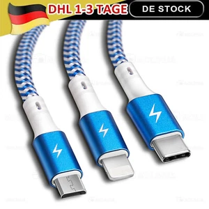 6x 1,2m Multi USB Ladekabel 3 in 1 USB C Micro Kabel für iPhone Samsung - Zdjęcie 1 z 10