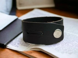 BLACK LEATHER BRACELET, LEATHER BRACELET, MEN BRACELET, LEATHER CUFF, WRAP - Picture 1 of 6