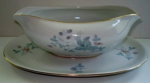 KPM Krister Gravy Boat Attached Under Plate Crown R 659 17 Germany Flower Motif - Picture 1 of 5
