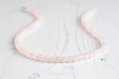 6-8MM Pink Rose Quartz Smooth Round Gemstone Beaded Relationship Necklace 18" - Image 1 of 4