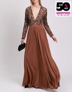 RRP €5907 ROBERTO CAVALLI Maxi Dress IT46 US10 UK14 XL Silk Lined Beads Sequins - Picture 1 of 12