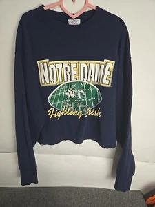 Vintage 90s Crop top Notre Dame Fighting Irish Sweatshirt Crew Neck Cropped Lg - Picture 1 of 6
