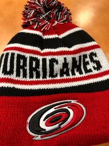 CAROLINA HURRICANES NHL KNIT CAP BLACK/WHITE/RED WITH POM KIDS 47 BRAND - Picture 1 of 5