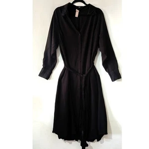 H&M Camisa Negra Vestido Midi Con Cinturón Manga Larga Botones Delanteros Talla 3XL - Imagen 1 de 5