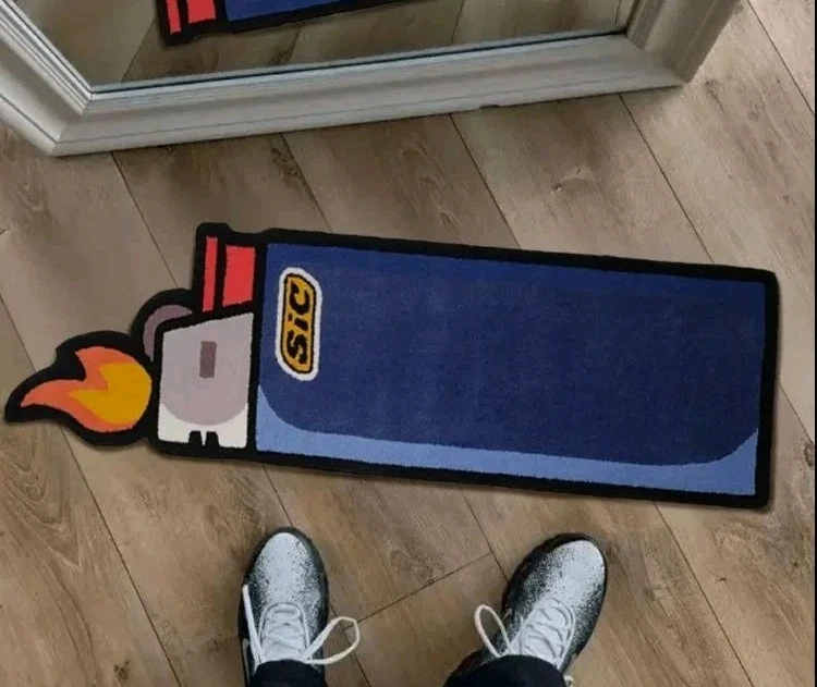 Divertida alfombra acolchada de neón alfombra BIC fumador encendedor de fuego Maryj cachemir esmoquin mansión  Foto 1 de 1