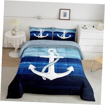 Juego de edredón tamaño ancla blanco, estilo náutico Ocean Adventure Queen Multi 28 Foto 1 de 4