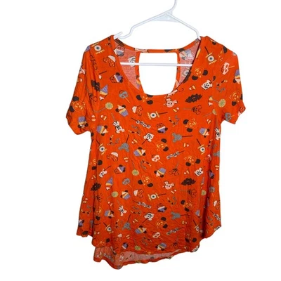 Camisa de Halloween de los Parques Disney para mujer pequeña naranja manga corta espalda abierta Foto 1 de 4