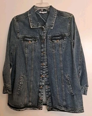 Womens All Cotton Long Sleeve Snap Distressed Jean Jacket Sz 1X Biker Chore Fun - Imagem 1 de 4