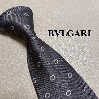 宝格丽灰色丝绸领带条纹圆点格子高端二手 — 第 1/4 张图片