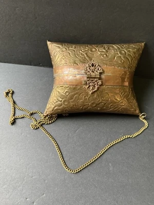 Vintage 30s 40s Brass Copper Shell Mini Pillow Purse Shoulder Bag Art Deco - Image 1 of 4