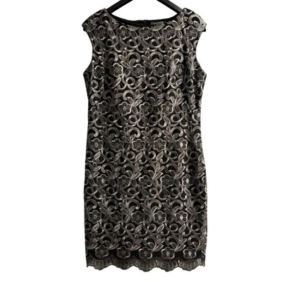 Vestido Lauren Ralph Lauren Para Mujer 14 Negro Plateado Encaje Superpuesto Funda Evento Fiesta Foto 1 de 4