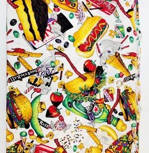 OOP Nicole de Leon Heartburn City Junk Food Sweets White Fabric 43" X 108" - Picture 1 of 2