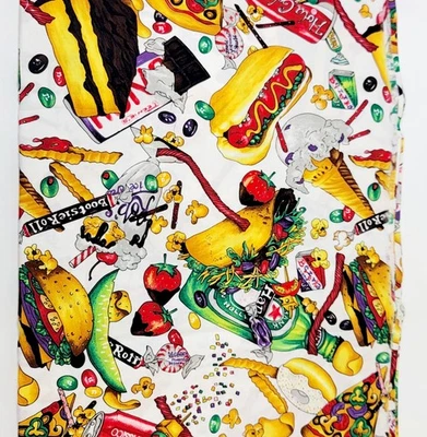 OOP Nicole de Leon Heartburn City Junk Food Sweets White Fabric 43" X 108" - Image 1 of 2
