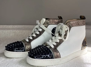 Christian Louboutin White Calfskin Spiked Hightop Sneakers (IT40 / US 7) - Picture 1 of 12