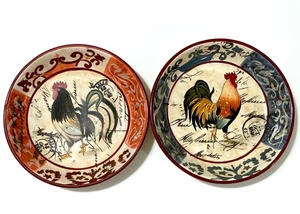 Certified International Geoffrey Allen Rooster Pasta Salad Bowls 9.5" Blue Red - Picture 1 of 11