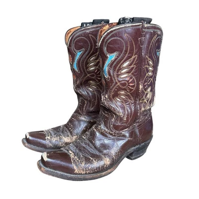 50s true vintage ACME western brown leather distressed cowboy boots Men's Sz 7 - Image 1 of 4