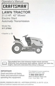Sears Craftsman YS4500 Hydro 21.0 h.p 42" trattorino rasaerba 917.276620 manuale proprietario - Foto 1 di 3
